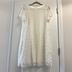 White Sheer Polkadot Dress with Satin trim.